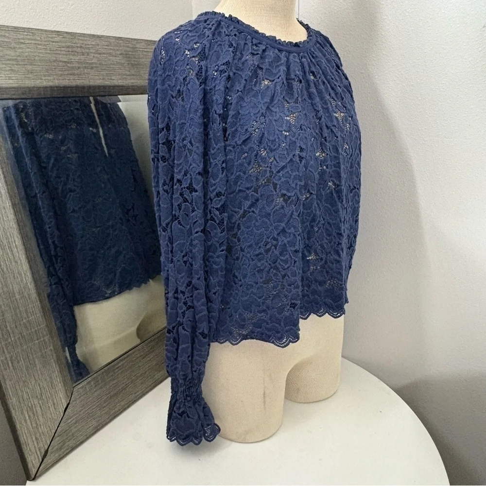 Free People Blue Ruffled Olivia lace Blouse
